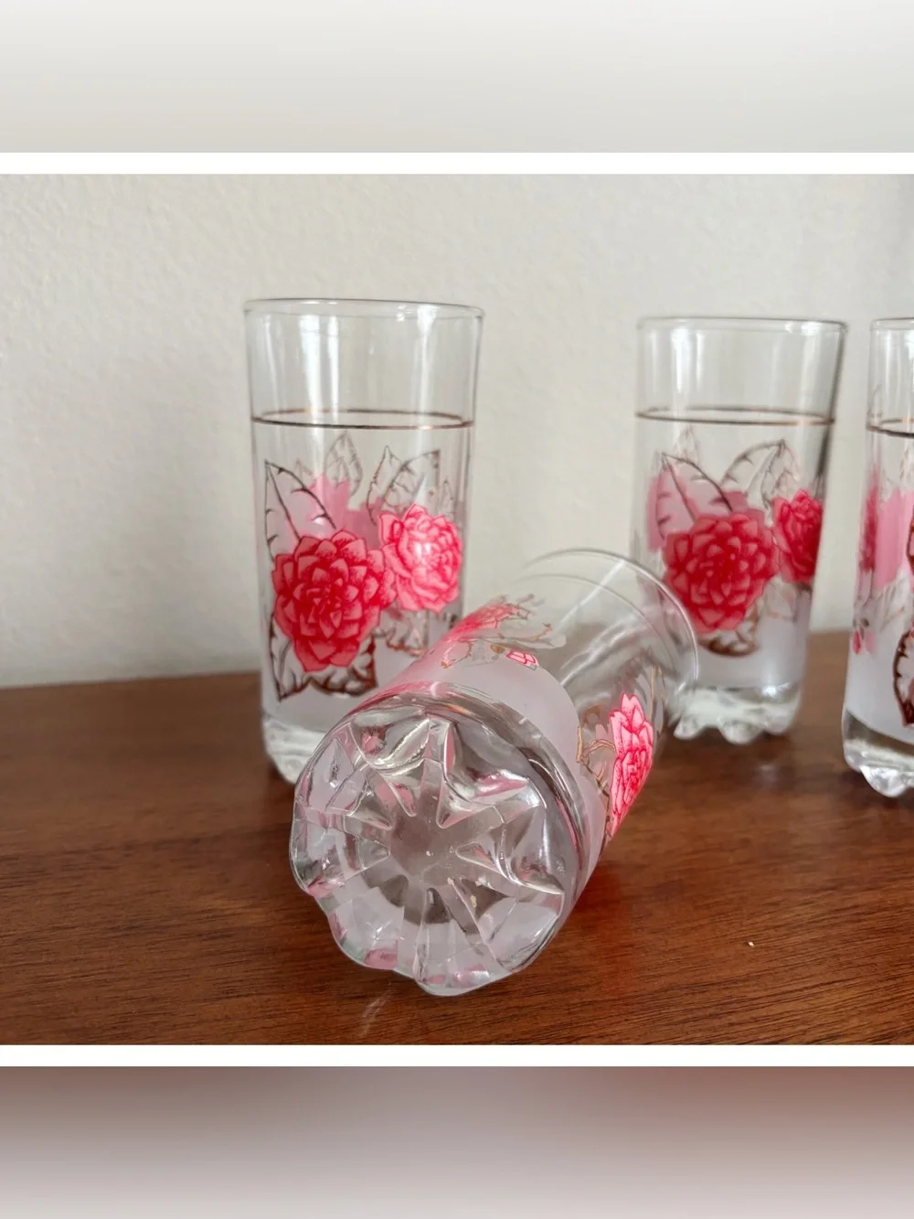 Vintage Rose Flower Print Drinking Glasses Tumblers Set Of 4